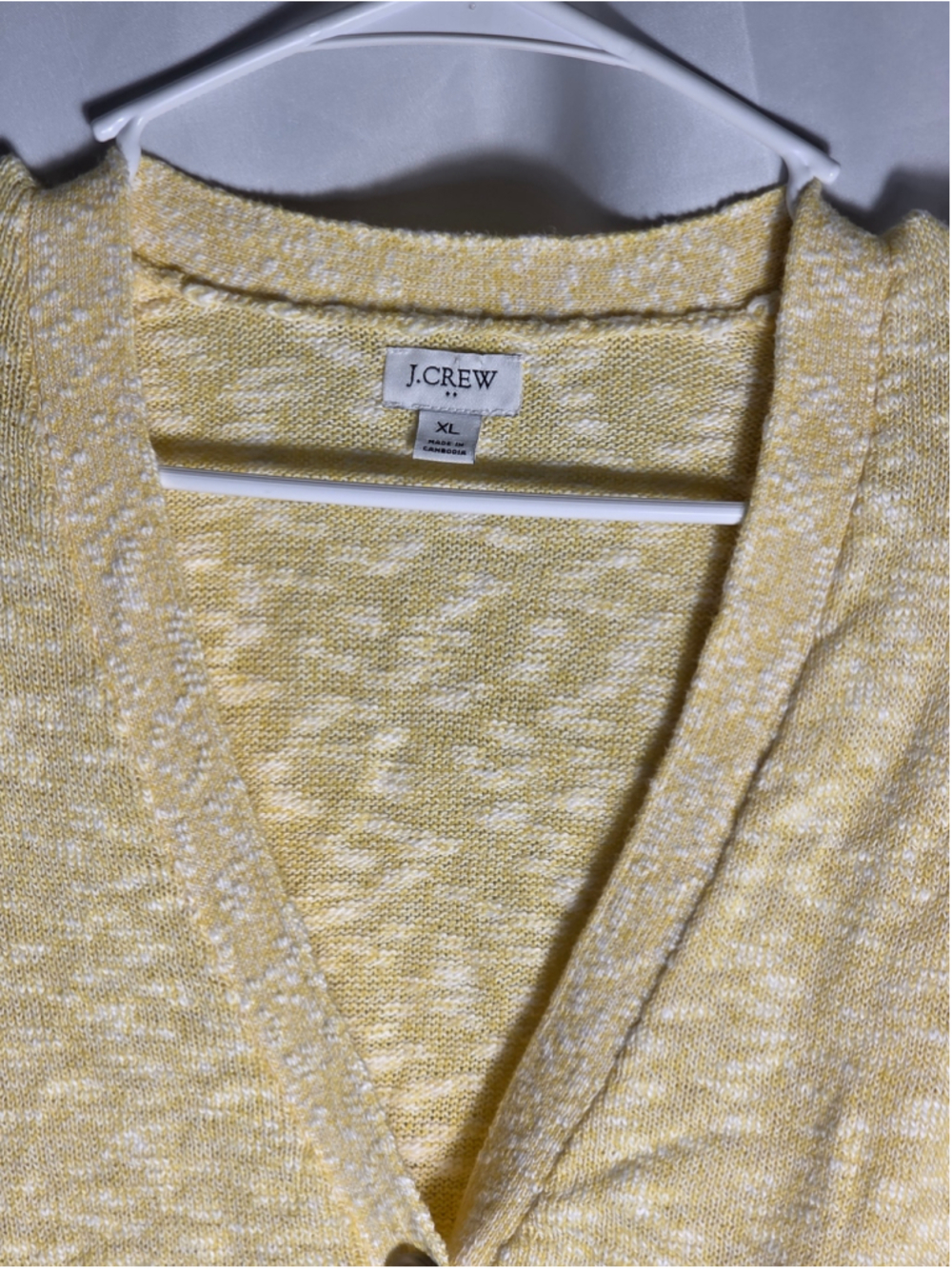 Women's J.Crew Cardigan Sweater XL Yellow White V-Neck Button Front cottagecore - Picture 3 of 7